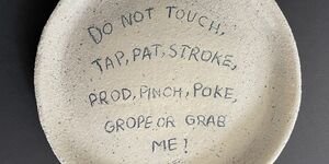 ‘Unless you have my consent, After Adrian Piper’s Calling cards’ , Glazed Clay Plate, 30cm, 2022, Yasmin Noorbakhsh