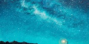 Painting of a blue starry sky.