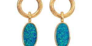 Image of a set of blue and gold earrings.