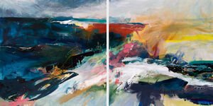 Colourful painting of a field.