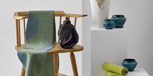 Image of a chair and vases.