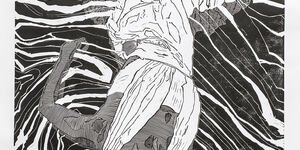 Artwork of a woman sleeping.