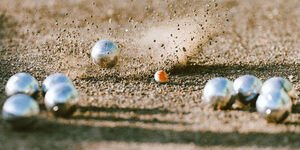 Image of boules on the floor.