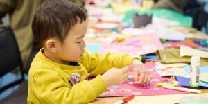 Children at nursery spring day
