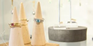 Image of a set of rings on display.