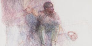 Pencil drawing of three young men.