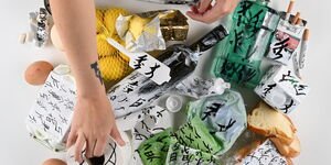 Image of groceries covered in text.