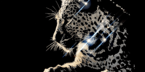 Image of an art piece of a lion made with crystals.