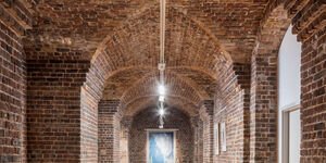 Brick hallway exhibition space 