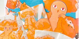 Painting of a chicken advertising Korean fried chicken.