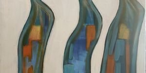 Abstract painting of three people.