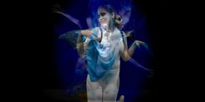 Painting of woman in blue.