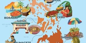 Image of a map of the Philippines highlighting local foods.