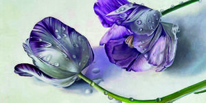 Painting of two purple flowers.