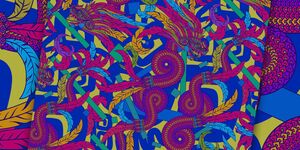 Image of a bold purple and blue print.