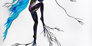 Abstract painting of a woman morphed into a tree.