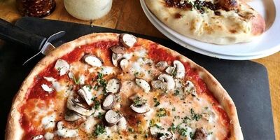 Image of a mushroom pizza.