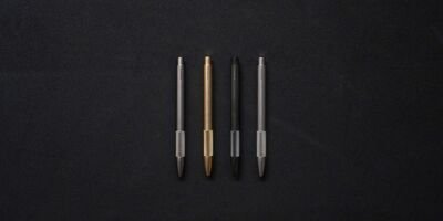 Image of a set mechanical pencils made in steel, titanium and brass.