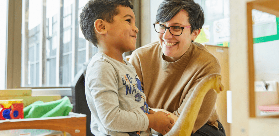 Mother and child playing with toys
