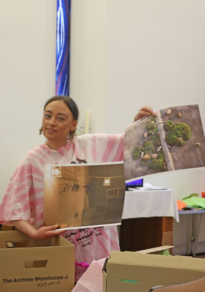 A young artist with their work