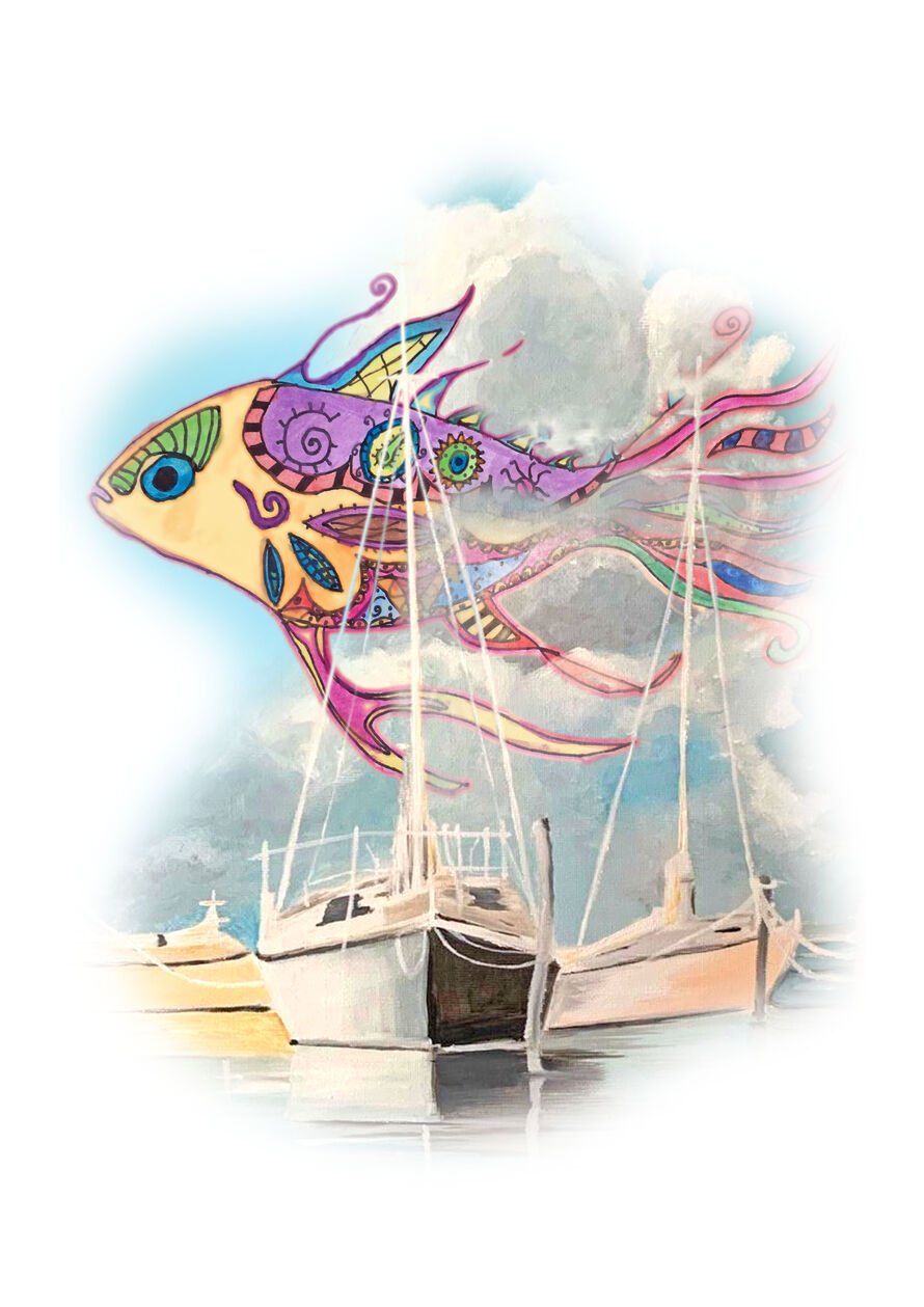 Painting of a colourful fish.